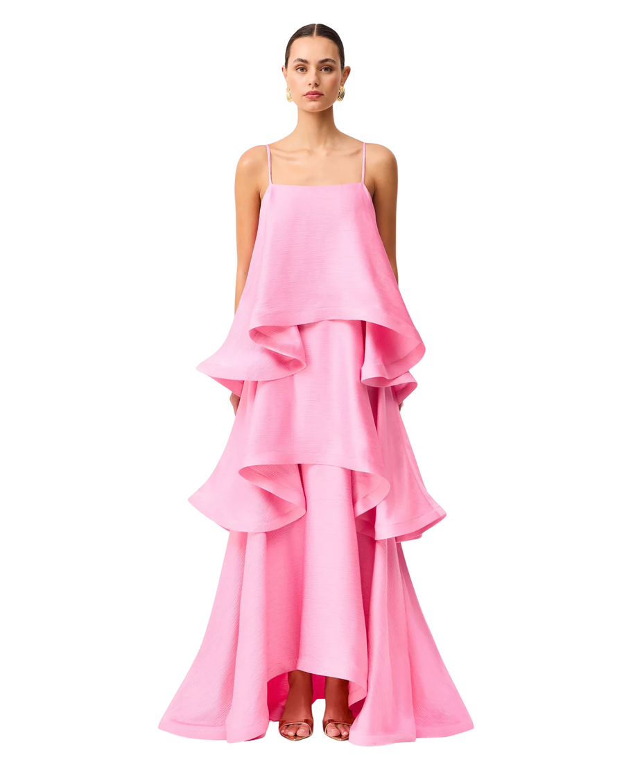 Elliatt Tilly Tiered Maxi Dress Pink, hire dress from Once Upon a Dress Hire