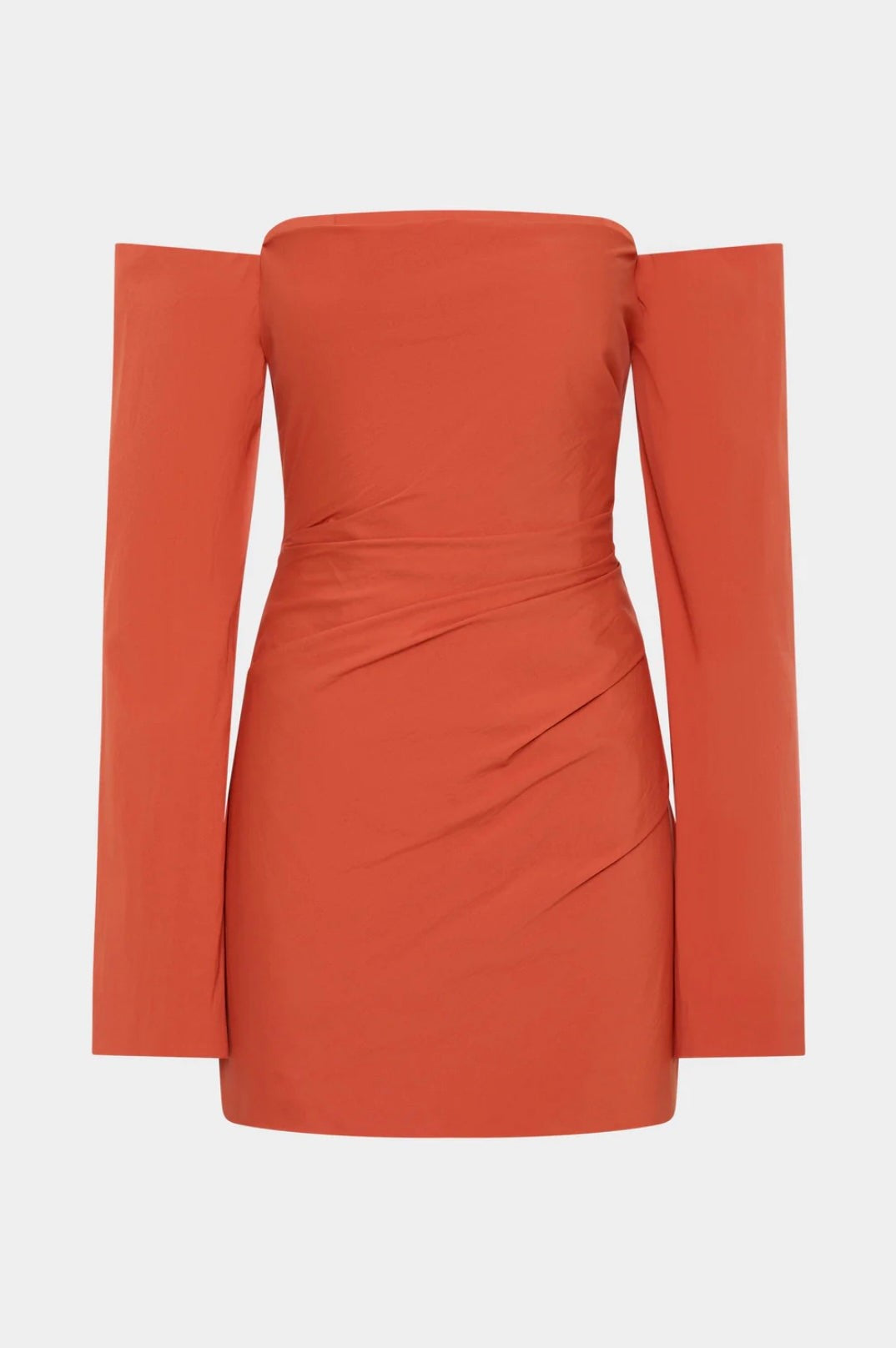 Sir The Label Rossana off-shoulder mini dress in terracotta, flat lay