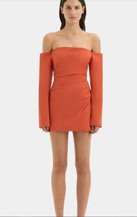 Sir The Label Rossana off-shoulder mini dress in terracotta, front