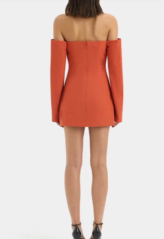 Sir The Label Rossana off-shoulder mini dress in terracotta, back