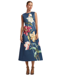 Leo Lin Cleo Embroidered Sleeveless Midi Dress in indigo Lily Print, front view