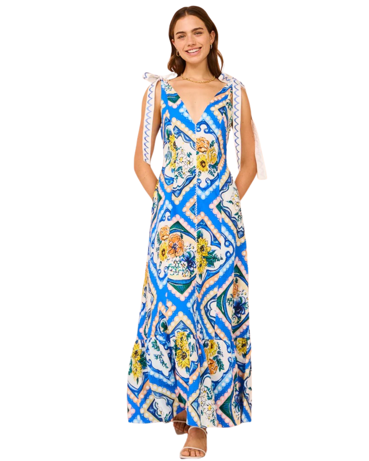 By Nicola Adoncia Tie Shoulder Maxi Dress