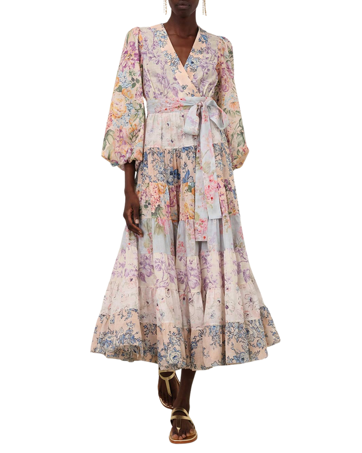 Zimmermann Halliday Tiered Wrap Midi Dress