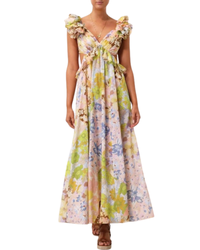 Zimmermann Pop Ruffle Sleeve Maxi Dress