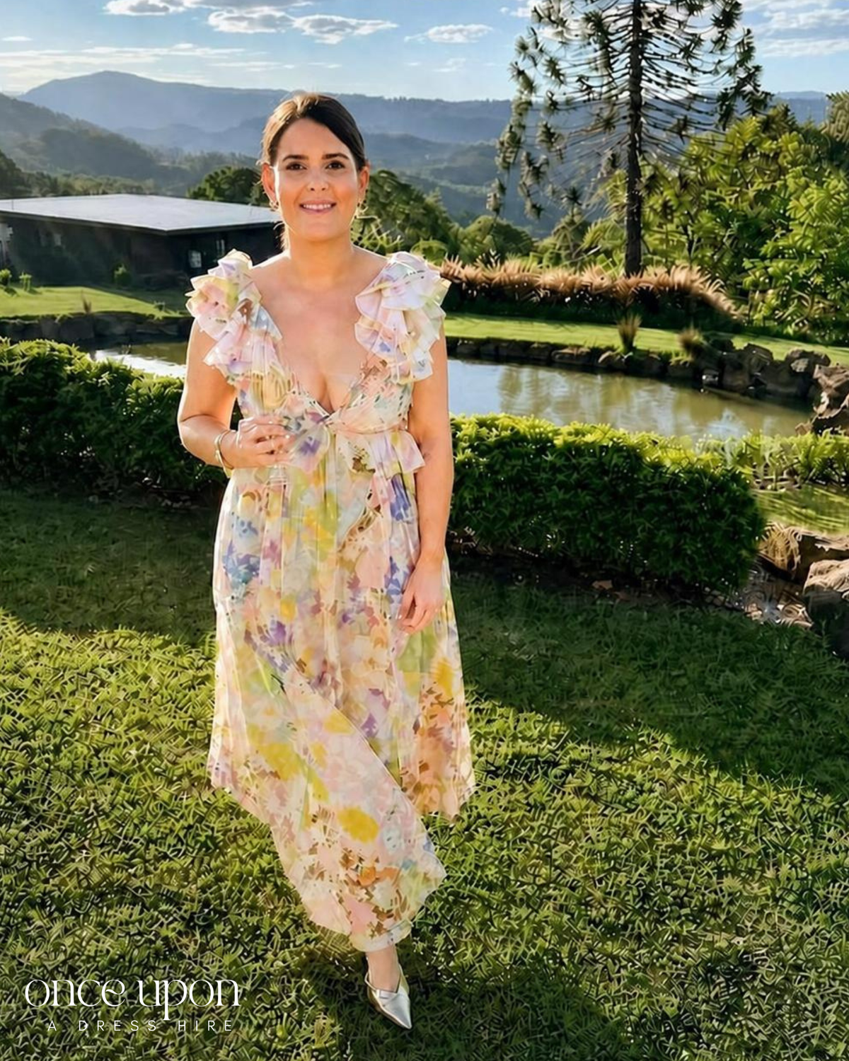 Zimmermann Pop Ruffle Sleeve Maxi Dress