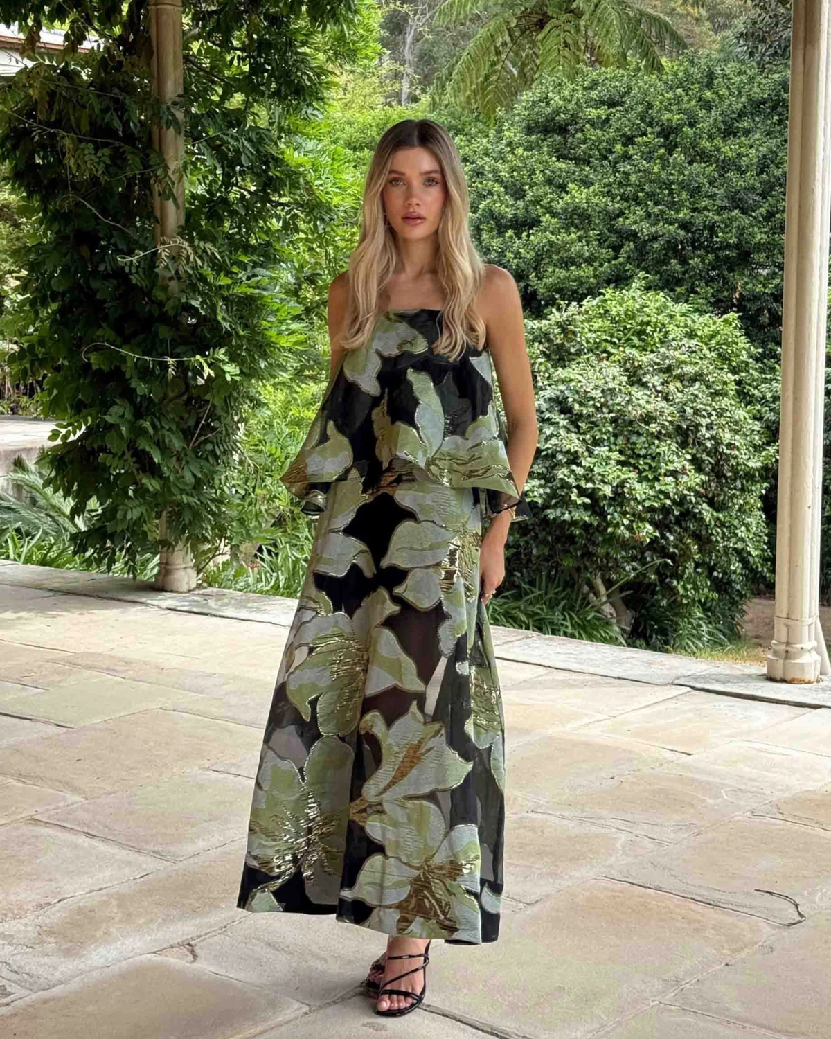Elliatt Elysia Tiered Gown Black Green Floral