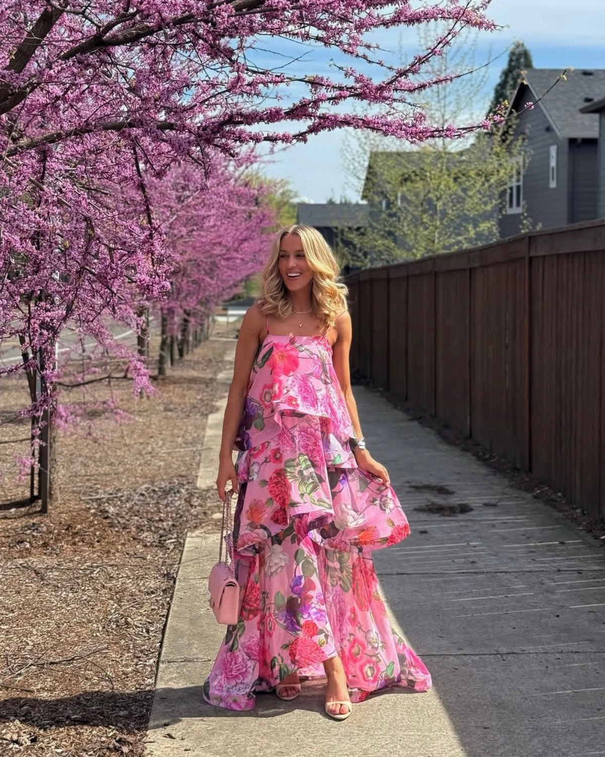 Elliatt Armani Tiered Maxi Dress Pink Floral