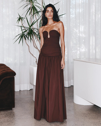 Shona Joy Campbell Fitted Drop Waist Maxi Dress Ristretto