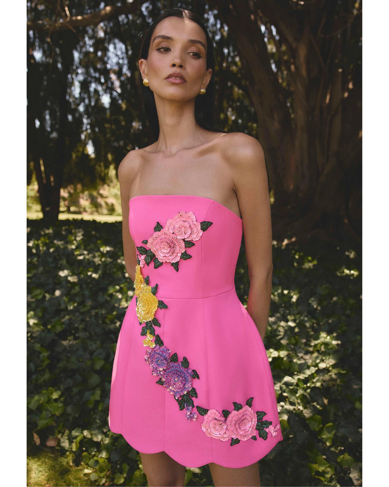 Elliatt Laurentia Tulip Mini Dress in fuchsia pink, campaign image
