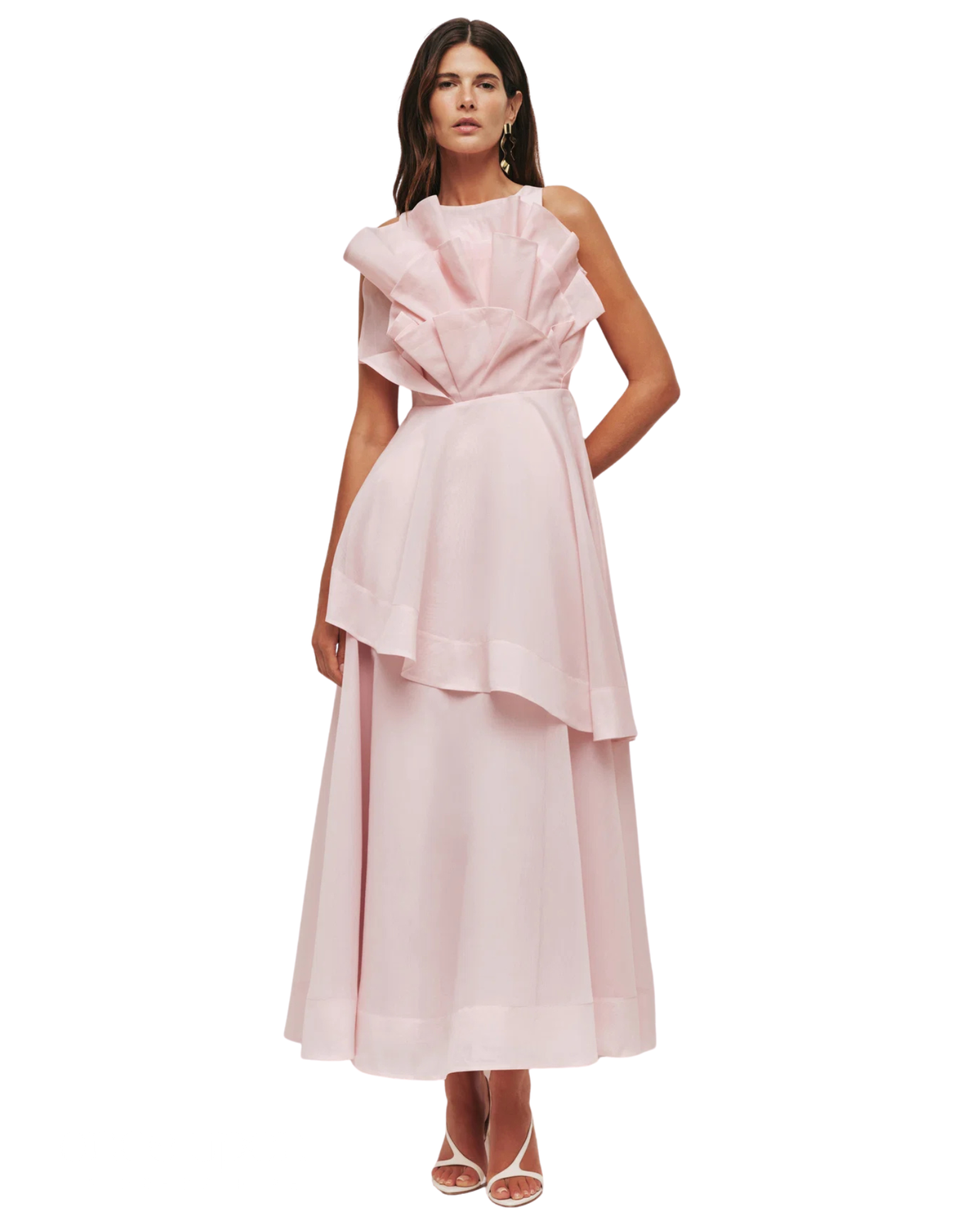 Aje Selestia Midi Dress in ash pink, front view