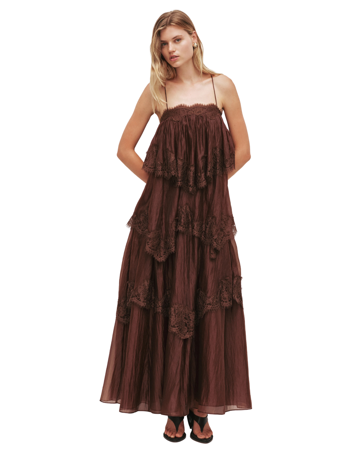 Aje Ophelia Lace Gown Chocolate