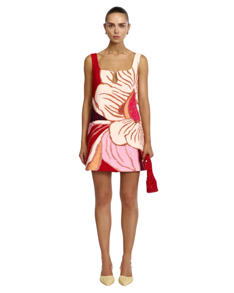 Acler Llewellyn Mini Dress in Red Rouge Eclipse print, front view