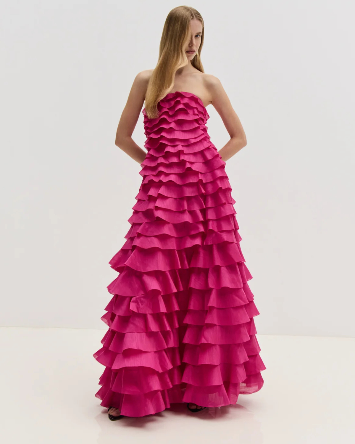 Aje Fleur Pleated Gown Magenta