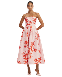 Leo Lin Lynn Jacquard Bustier Midi Dress in blush pink Magnolia Print, front view