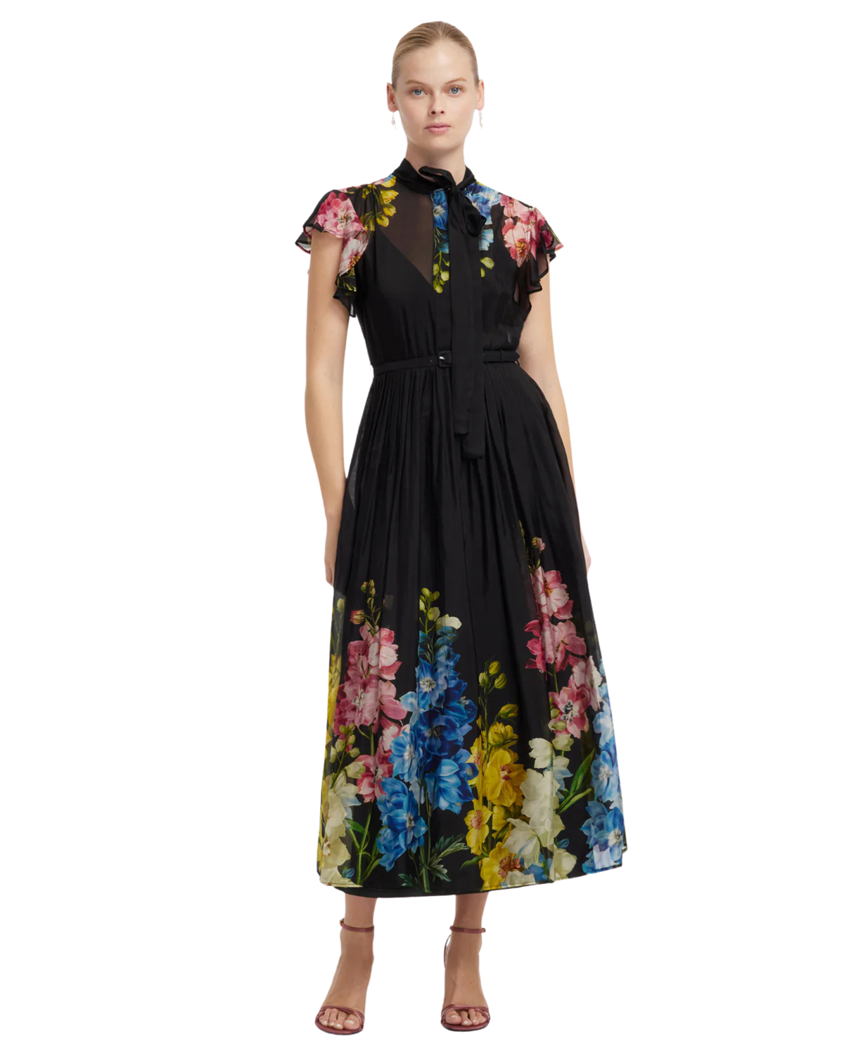 Leo Lin Grace Flutter Sleeve Midi Dress