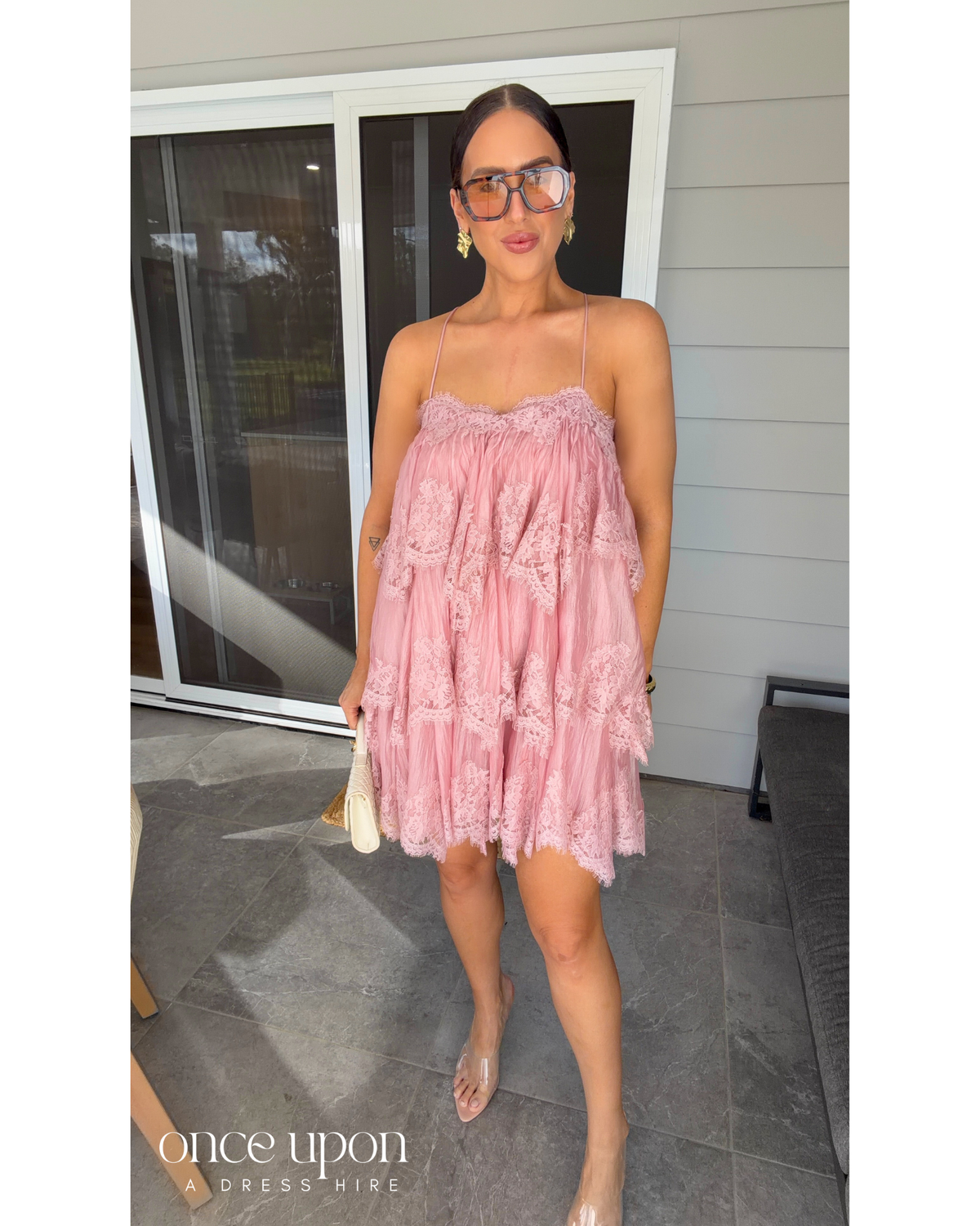 Aje Ophelia Lace Mini Dress Fawn Pink