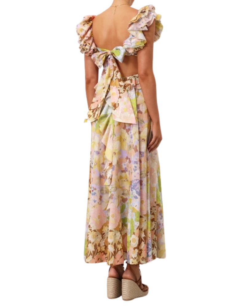 Zimmermann Pop Ruffle Sleeve Maxi Dress