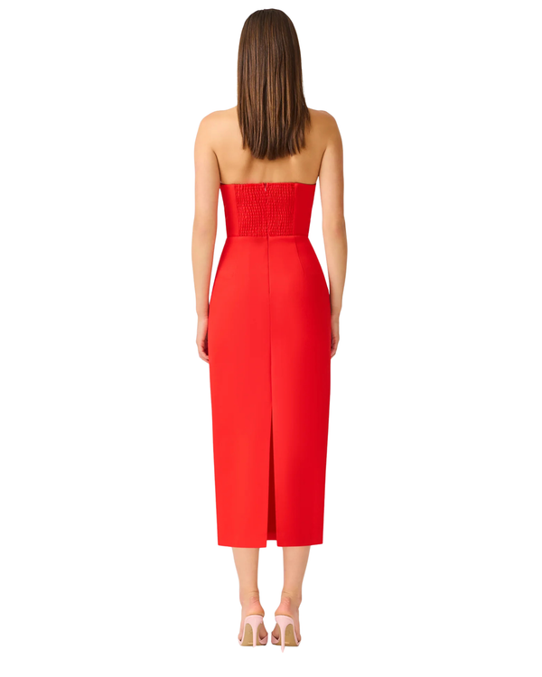 Elliatt Fleurisca Embroidered Midi Dress in scarlet red, back view