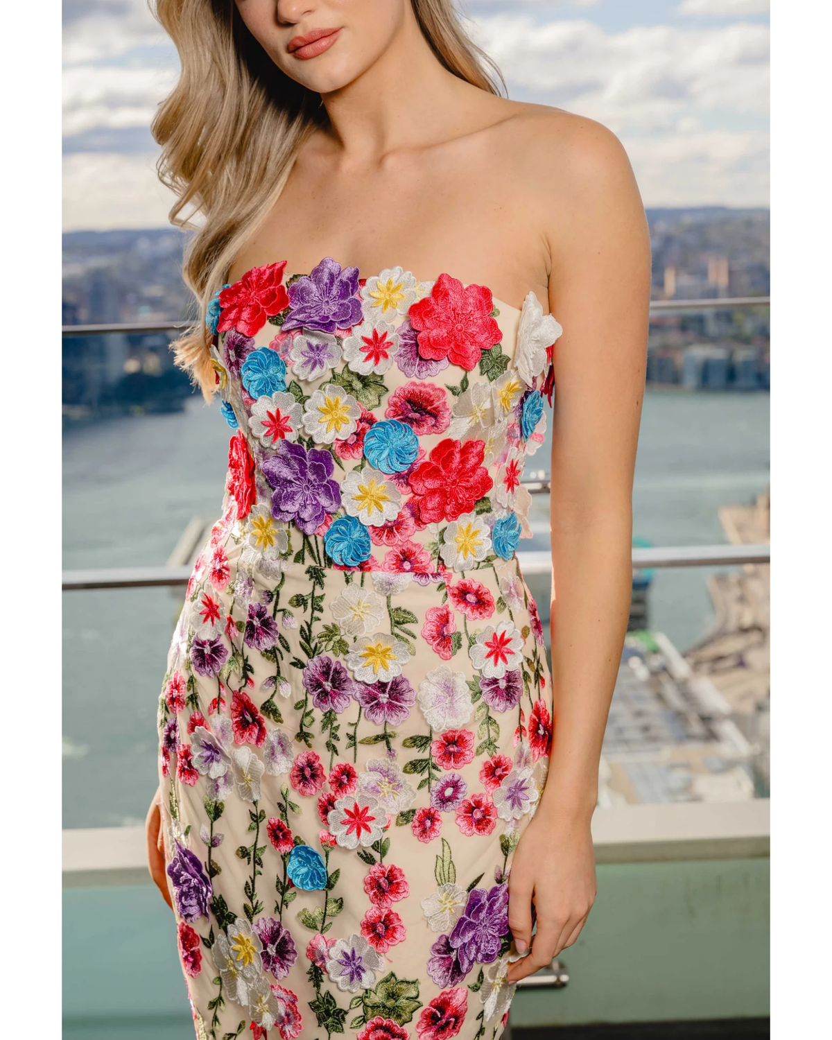 Elliatt Rosette Strapless Midi Dress Floral