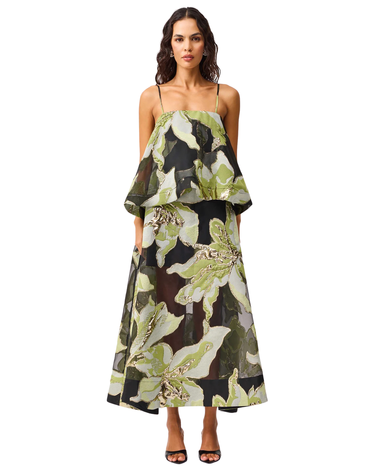Elliatt Elysia Tiered Gown Black Green Floral