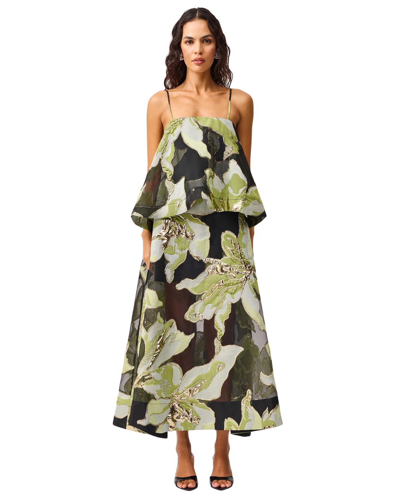 Elliatt Elysia Tiered Gown Black Green Floral