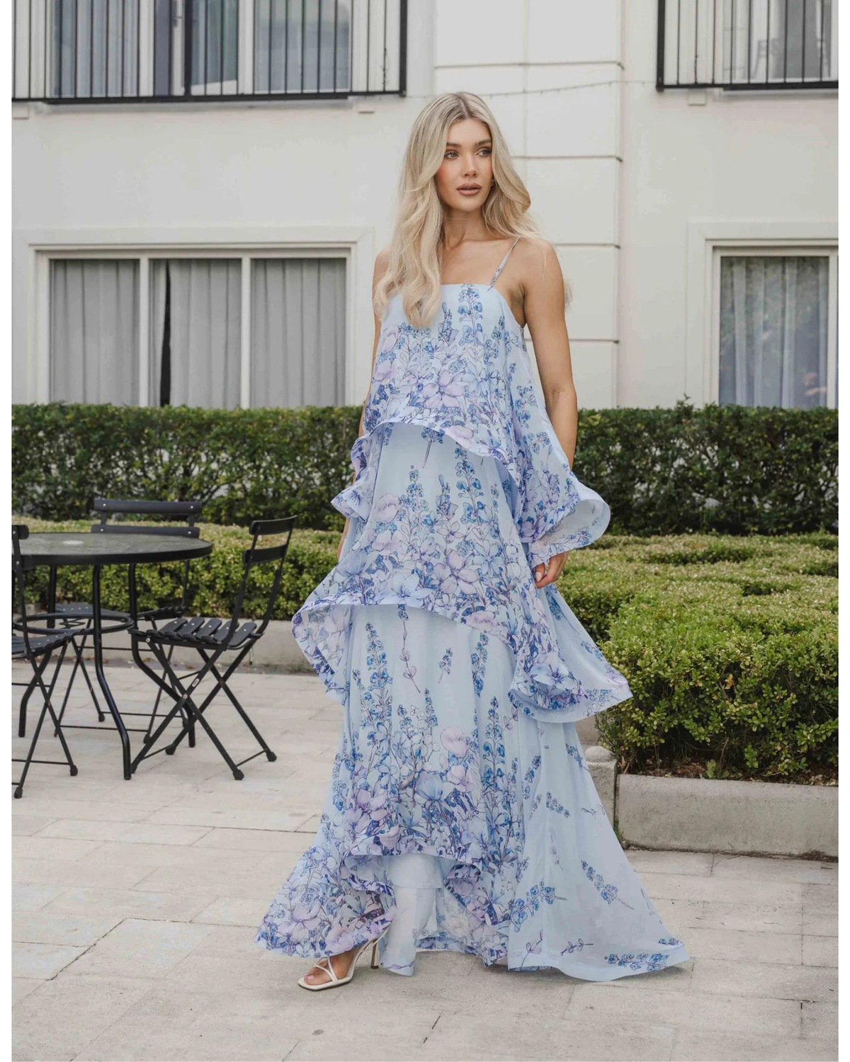 Elliatt Armani Tiered Maxi Dress Baby Blue Floral