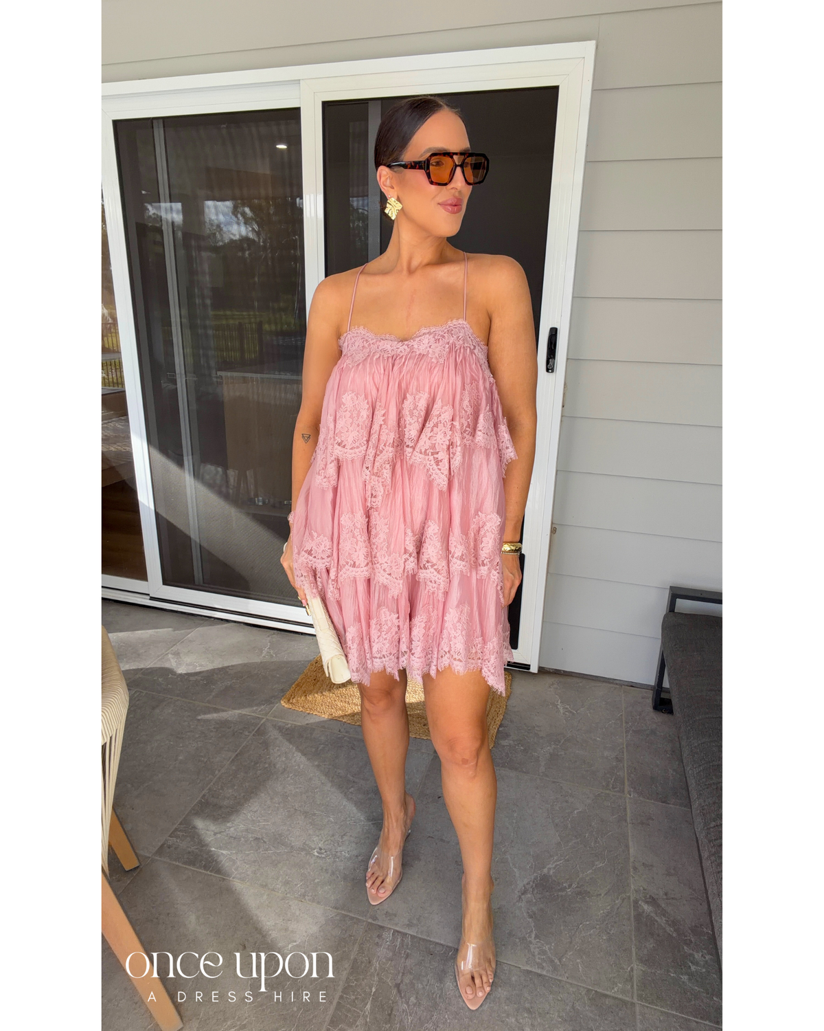 Aje Ophelia Lace Mini Dress Fawn Pink