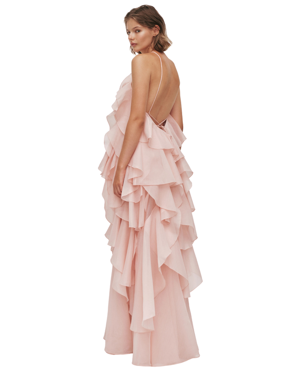 knee length dresses for ladies Aje – Aje Pandorea Layered Maxi Dress Pastel Pink – Once Upon A Dress Hire