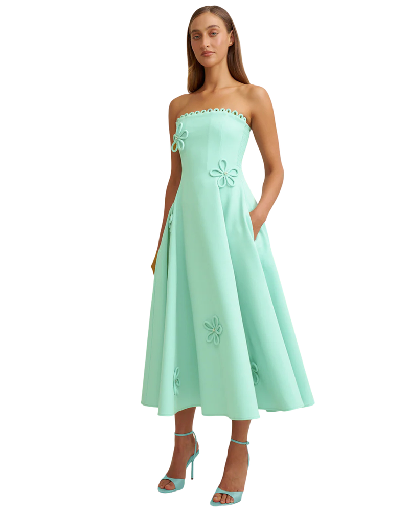 By Johnny Sky Flower Strapless Dress Blue