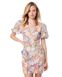 Elliatt 3D Anthea Dress in multi pastel 3D floral, front close-up