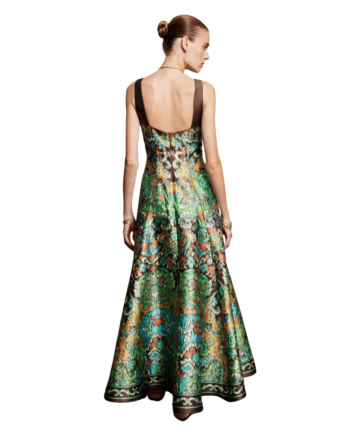 Alemais Charlotte Gown in green watercolour print, back view