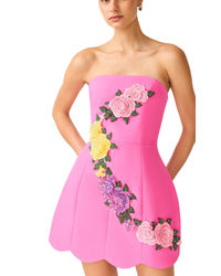 Elliatt Laurentia Tulip Mini Dress in fuchsia pink, front close-up