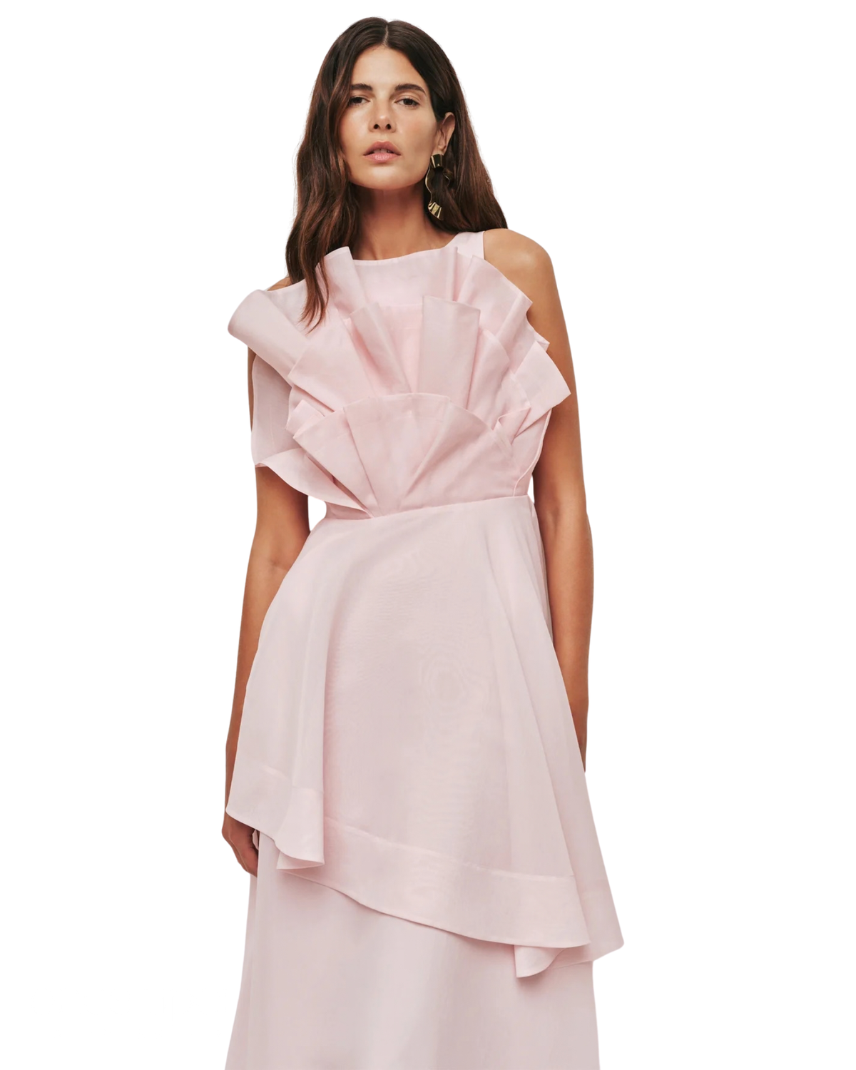 Aje Selestia Midi Dress in ash pink, front close-up