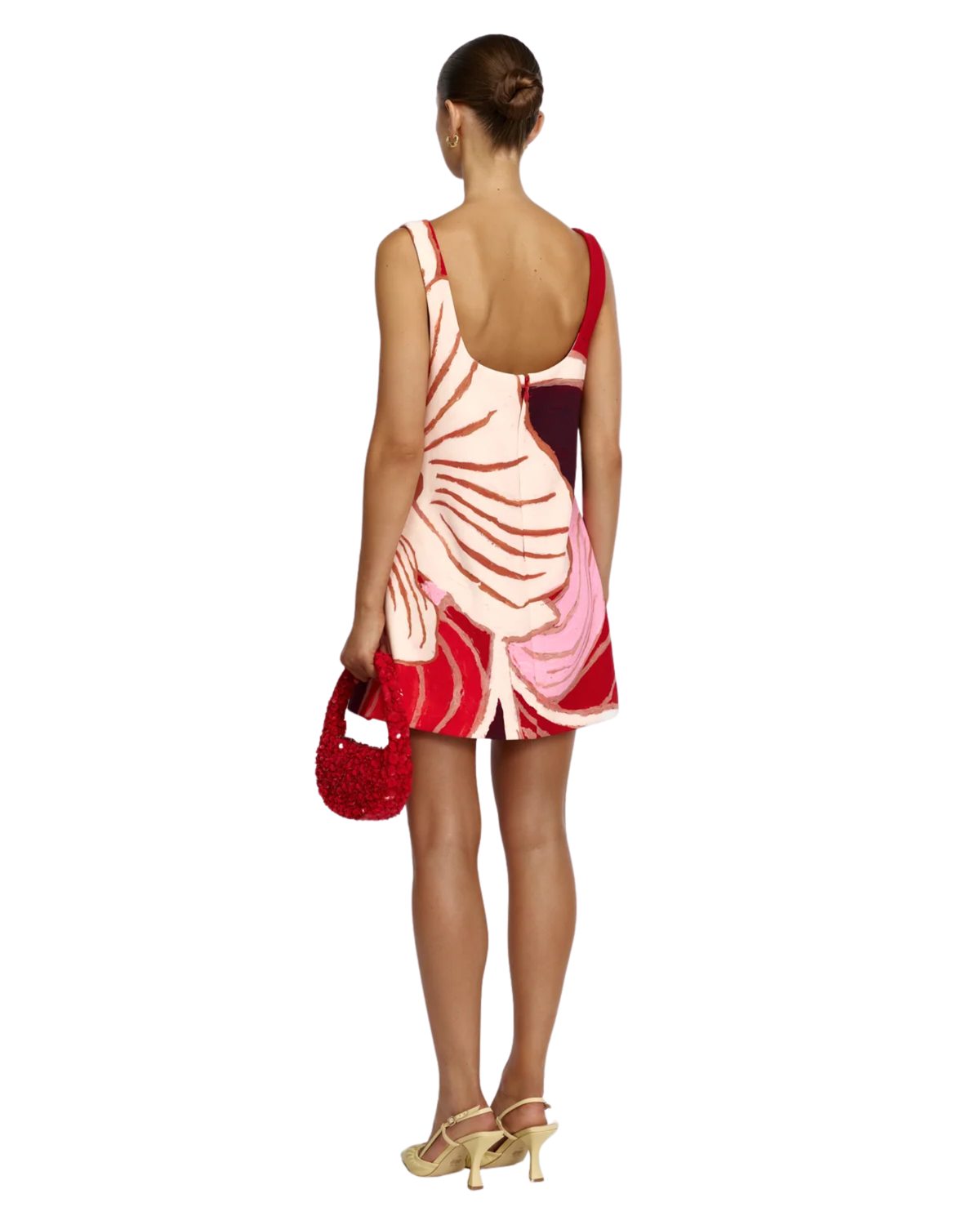 Acler Llewellyn Mini Dress in Red Rouge Eclipse print, back view