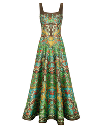 Alemais Charlotte Gown in green watercolour print, front view, no model