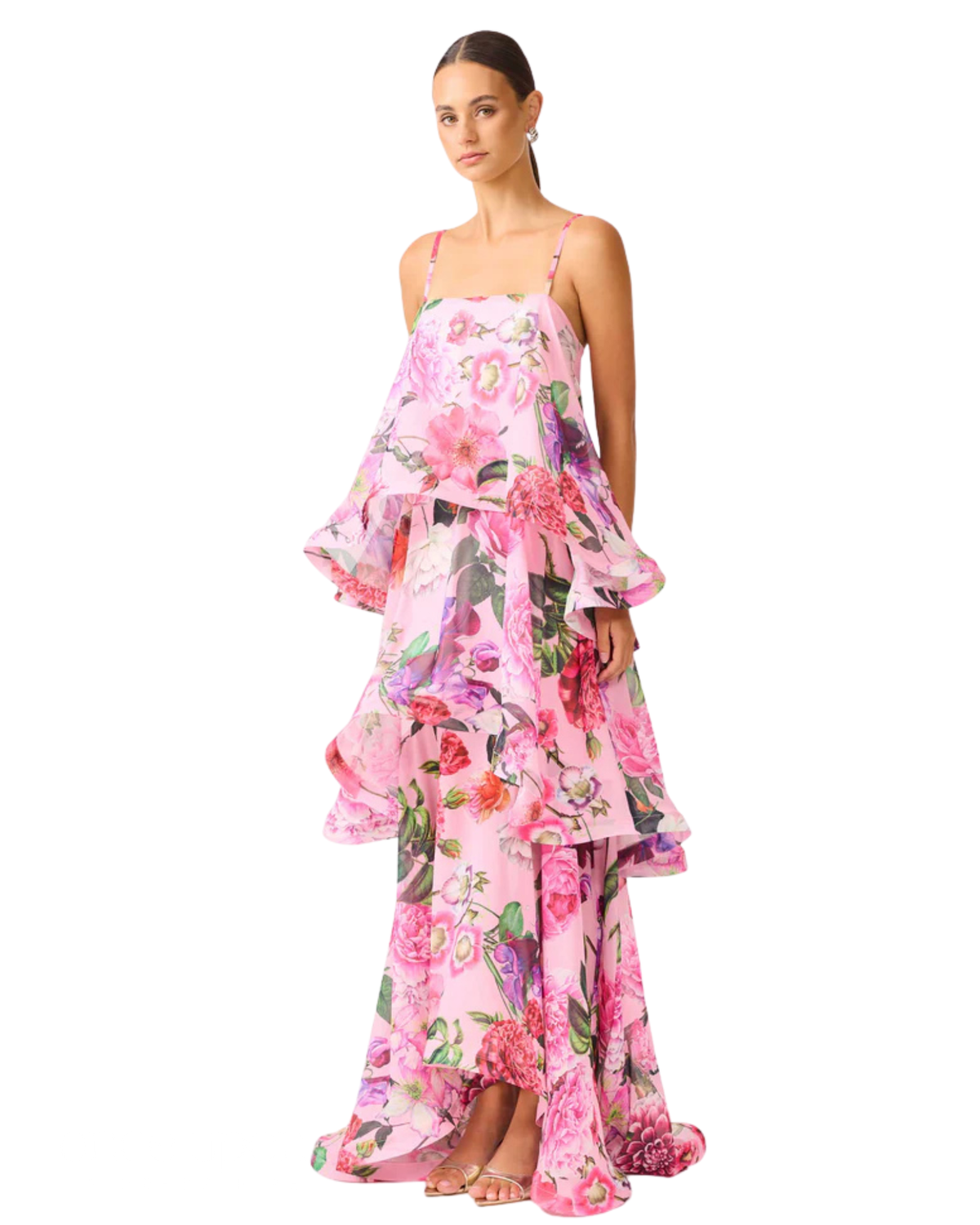 Elliatt Armani Tiered Maxi Dress Pink Floral