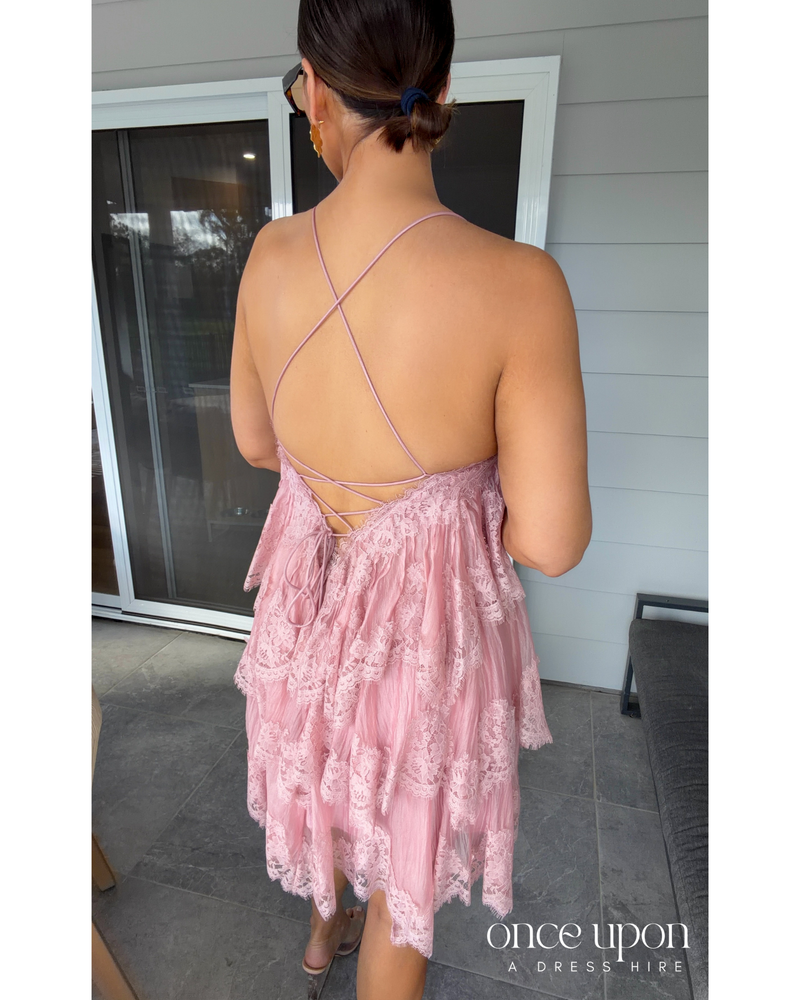 Aje Ophelia Lace Mini Dress Fawn Pink