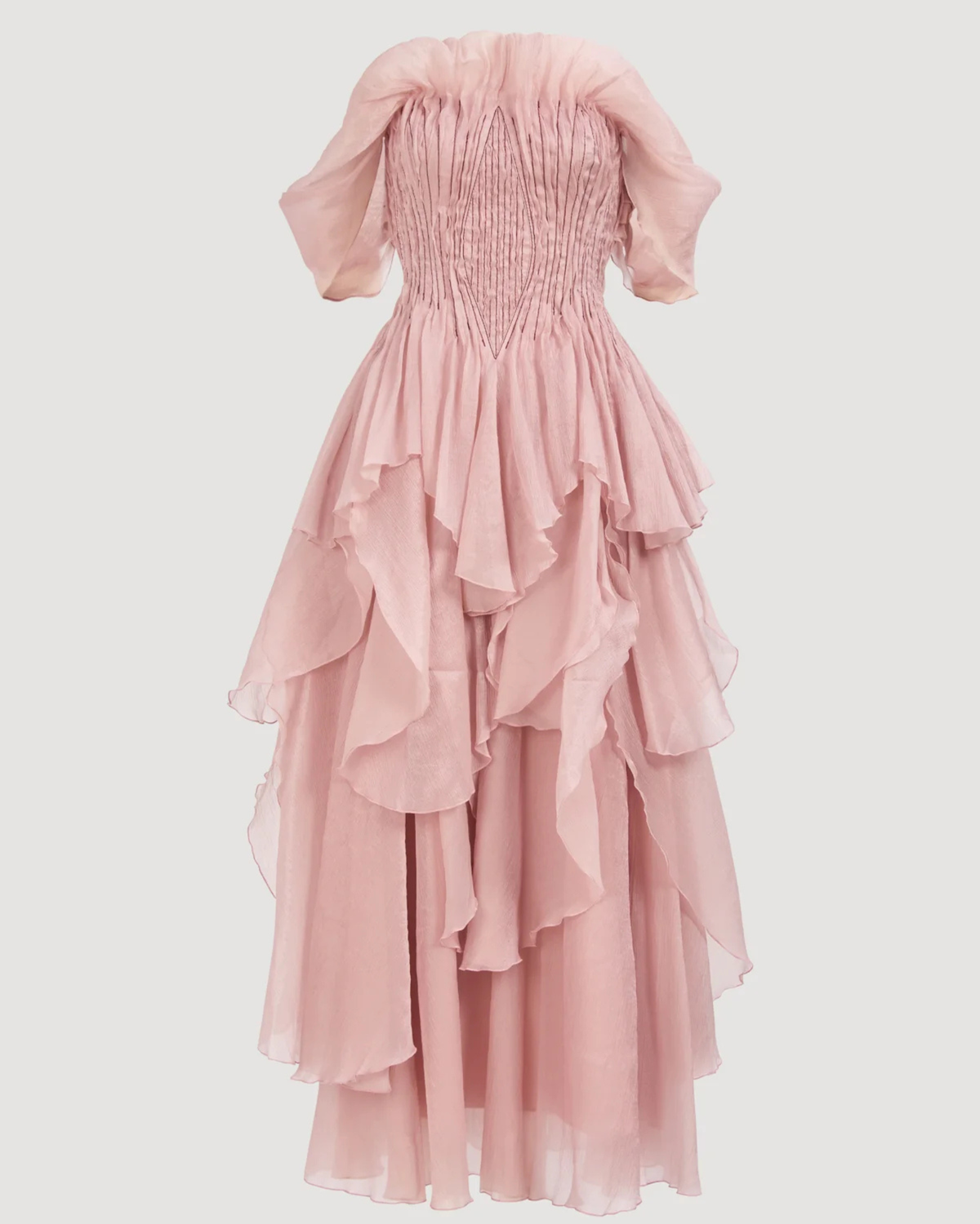Aje Nisha Gown in fawn pink, front view, no model