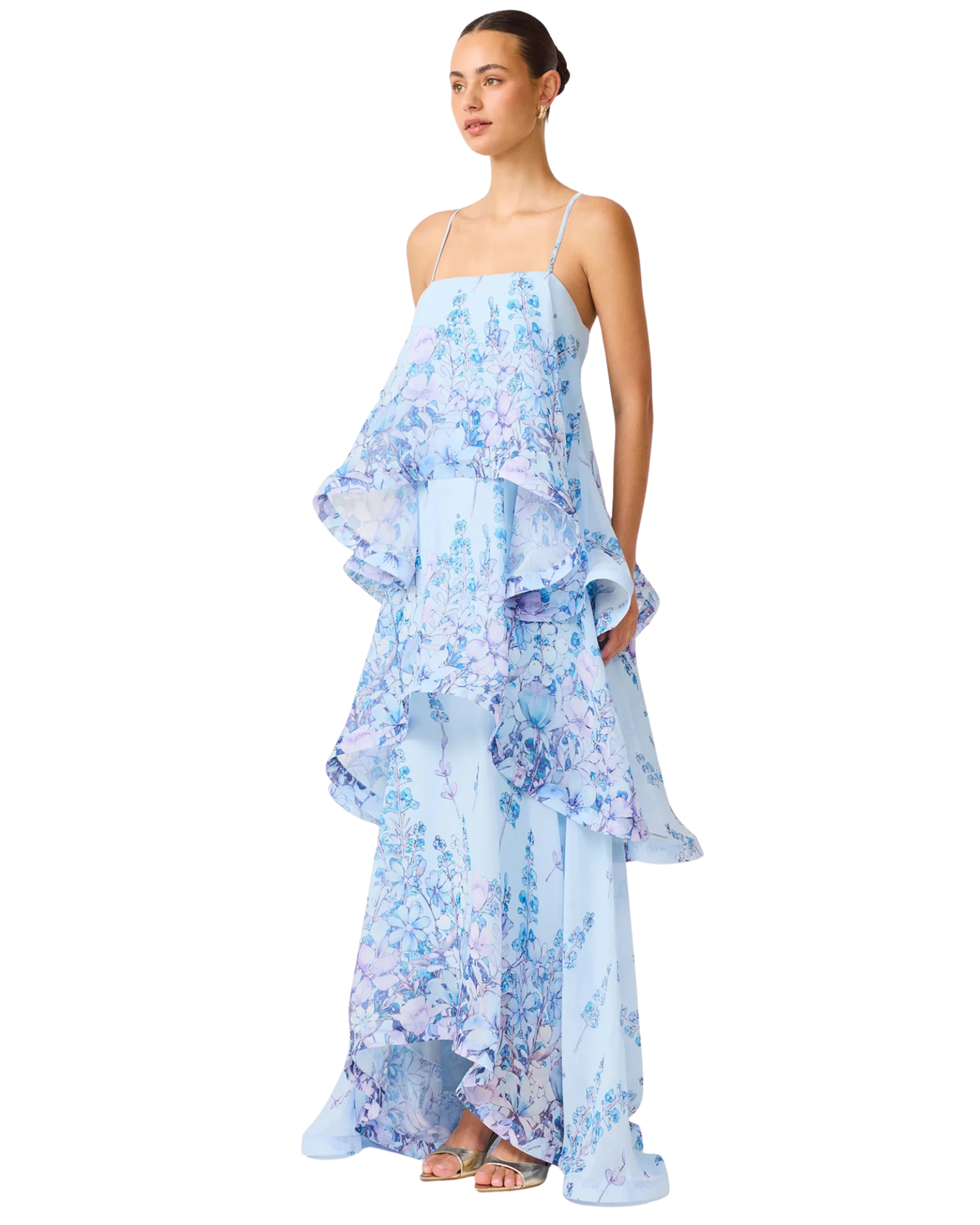 Elliatt Armani Tiered Maxi Dress Baby Blue Floral