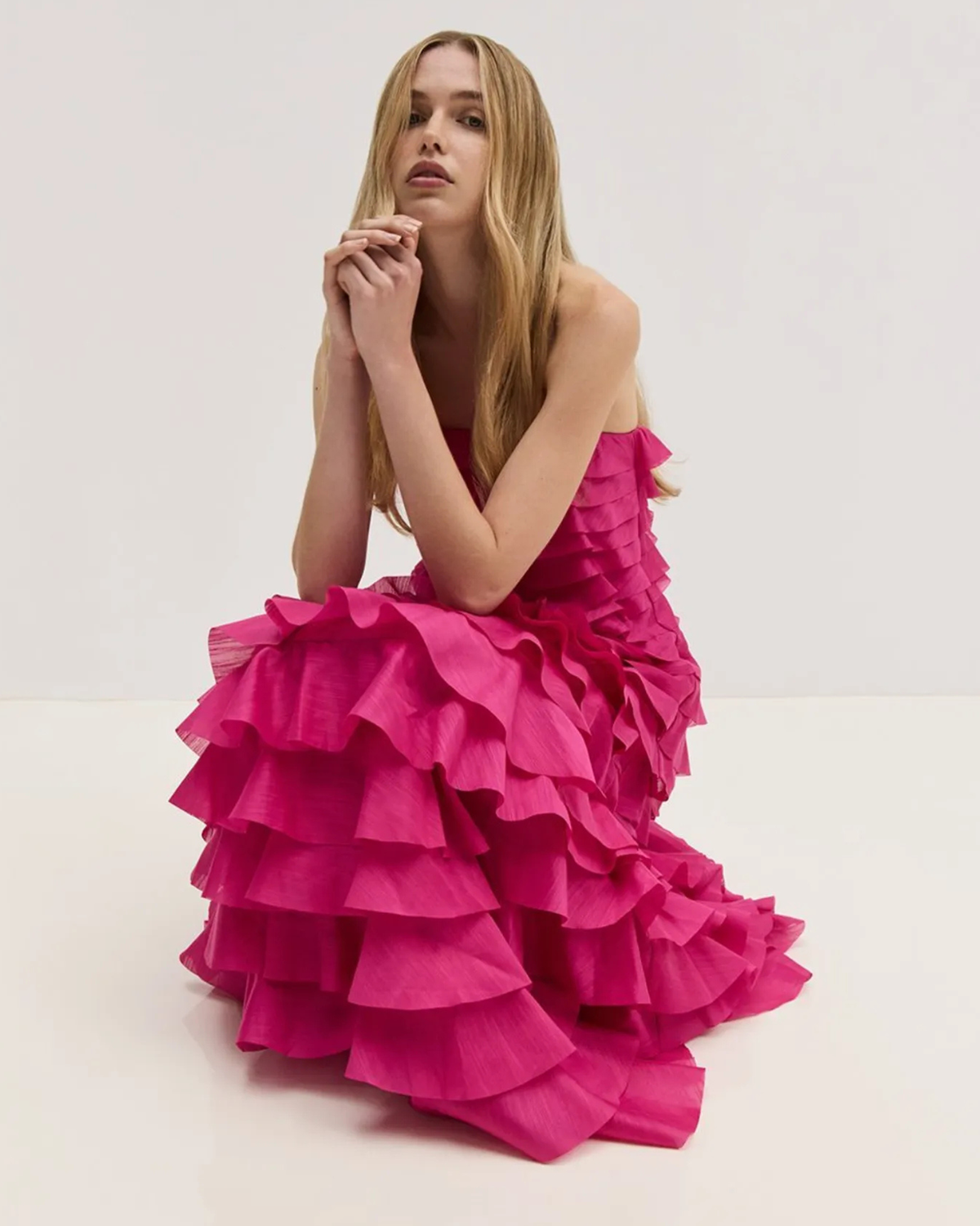 Aje Fleur Pleated Gown Magenta