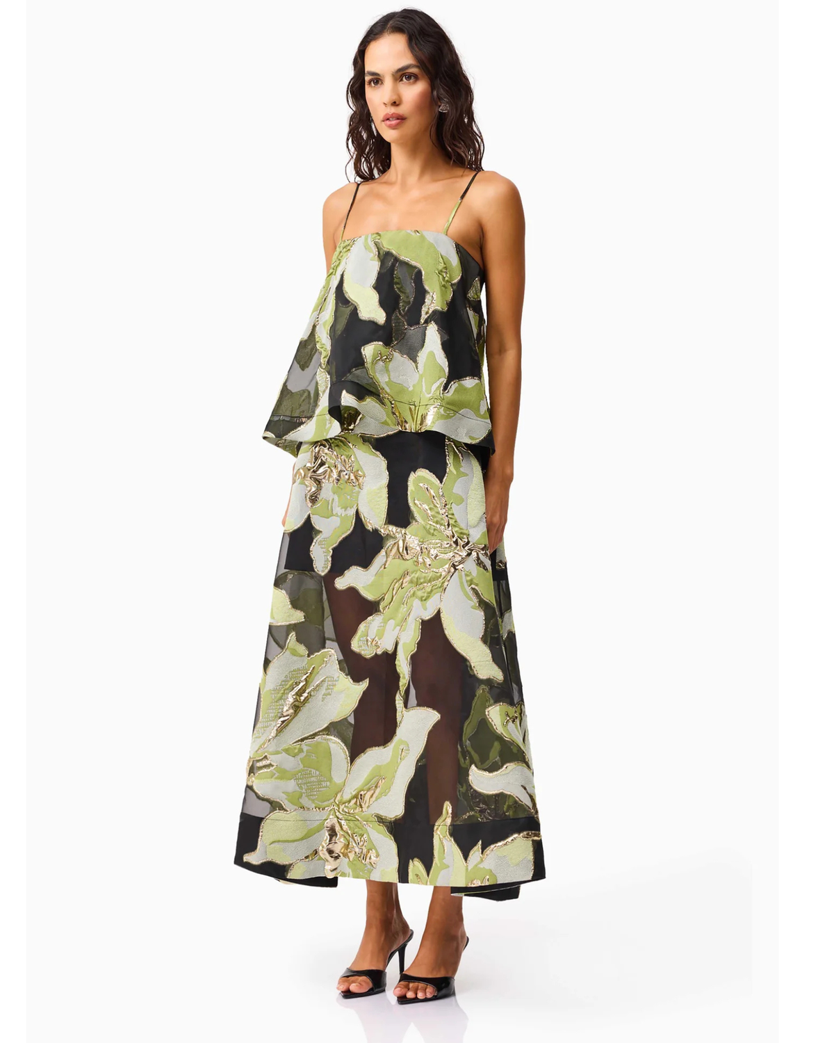 Elliatt Elysia Tiered Gown Black Green Floral