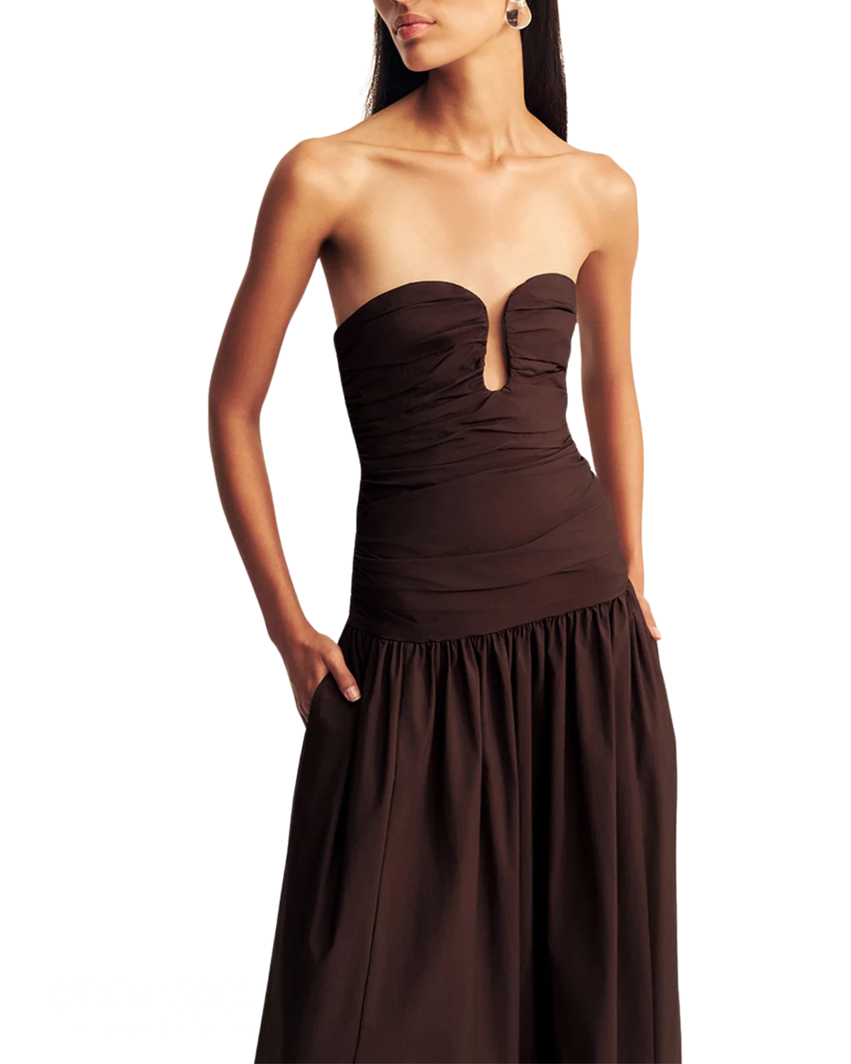 Shona Joy Campbell Fitted Drop Waist Maxi Dress Ristretto