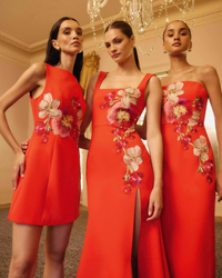 Elliatt Fleurisca Embroidered Midi Dress in scarlet red, campaign image