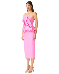 Elliatt Orelia Pleated Midi Dress in candy pink, side view