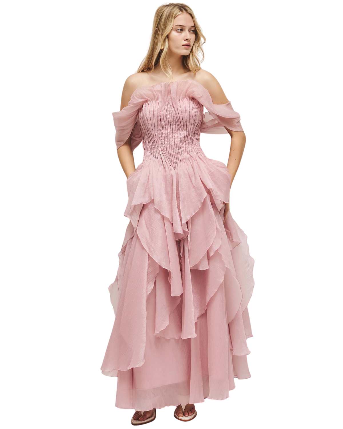 Aje Nisha Gown in fawn pink, front view