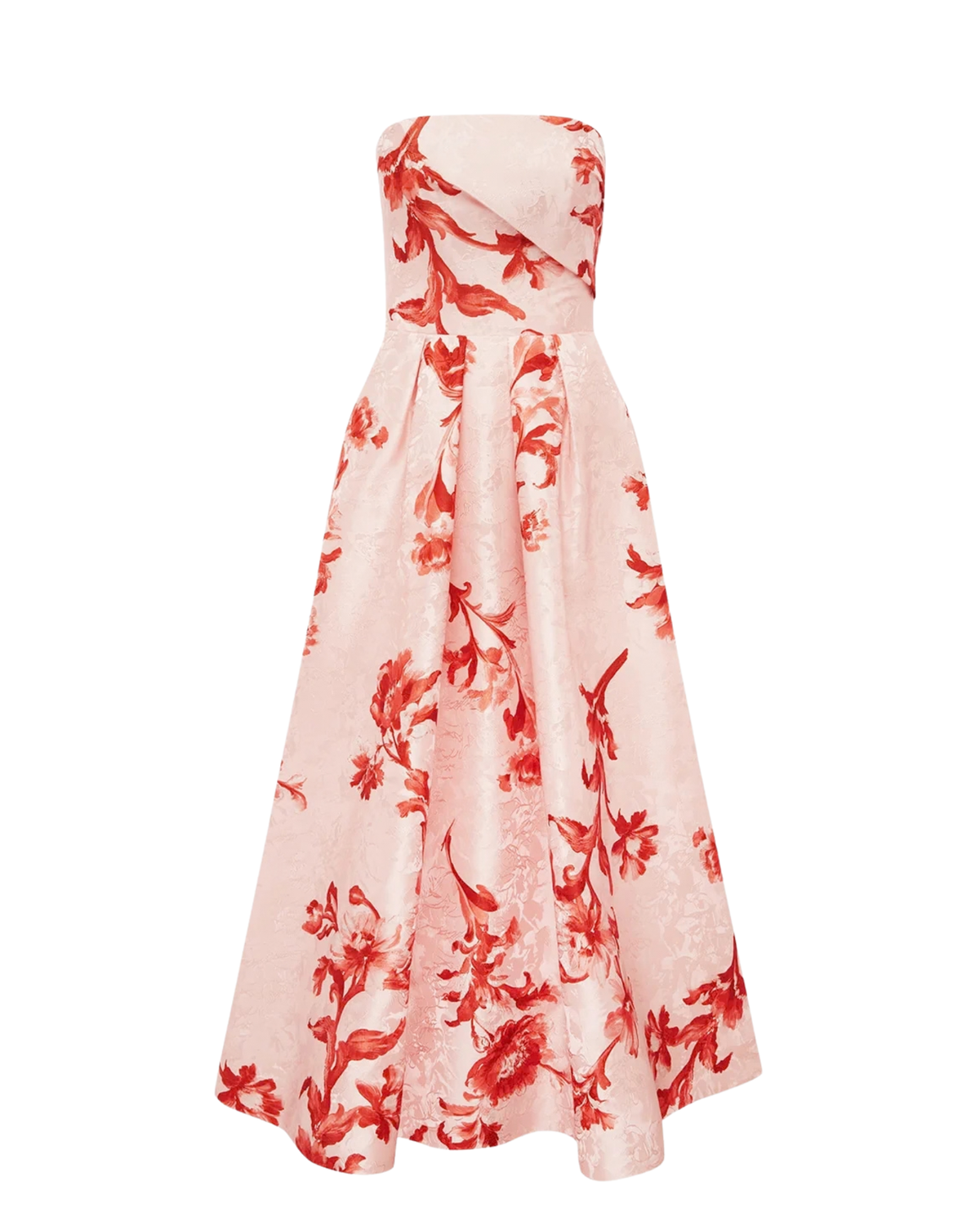 Leo Lin Lynn Jacquard Bustier Midi Dress in blush pink Magnolia Print, front view, no model