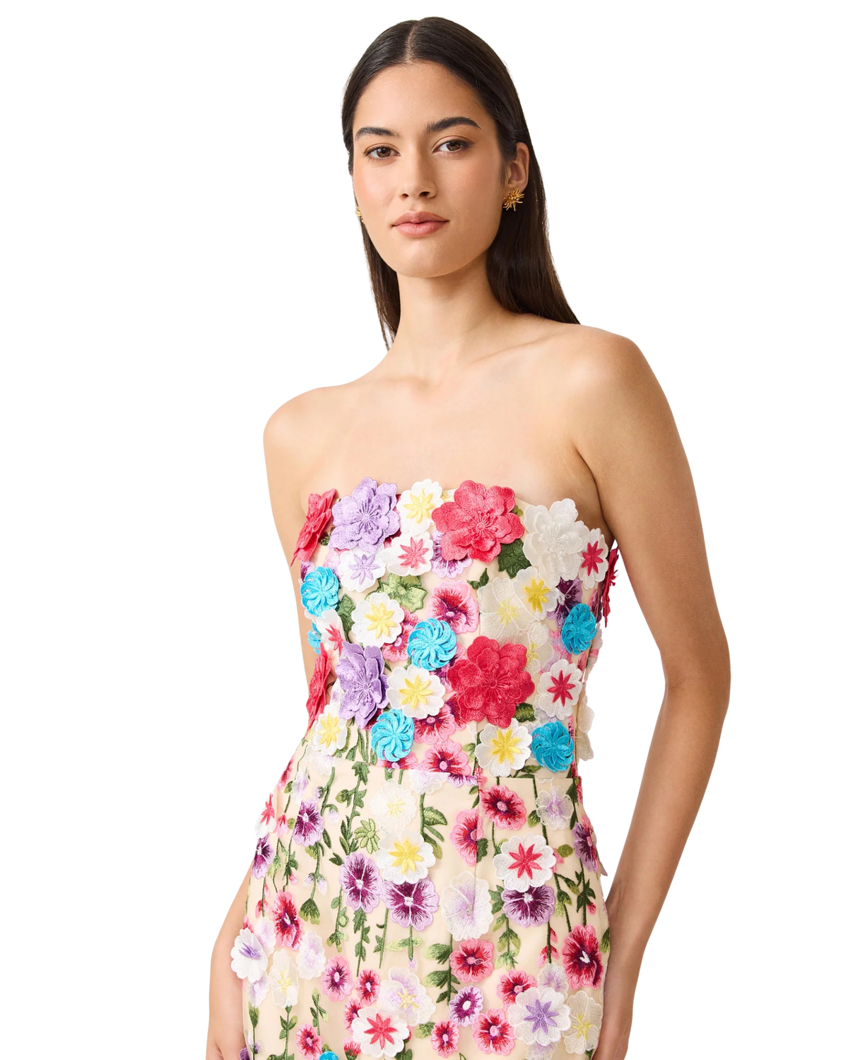 Elliatt Rosette Strapless Midi Dress Floral