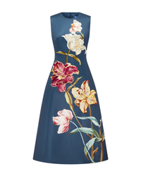 Leo Lin Cleo Embroidered Sleeveless Midi Dress in indigo Lily Print, front view, no model