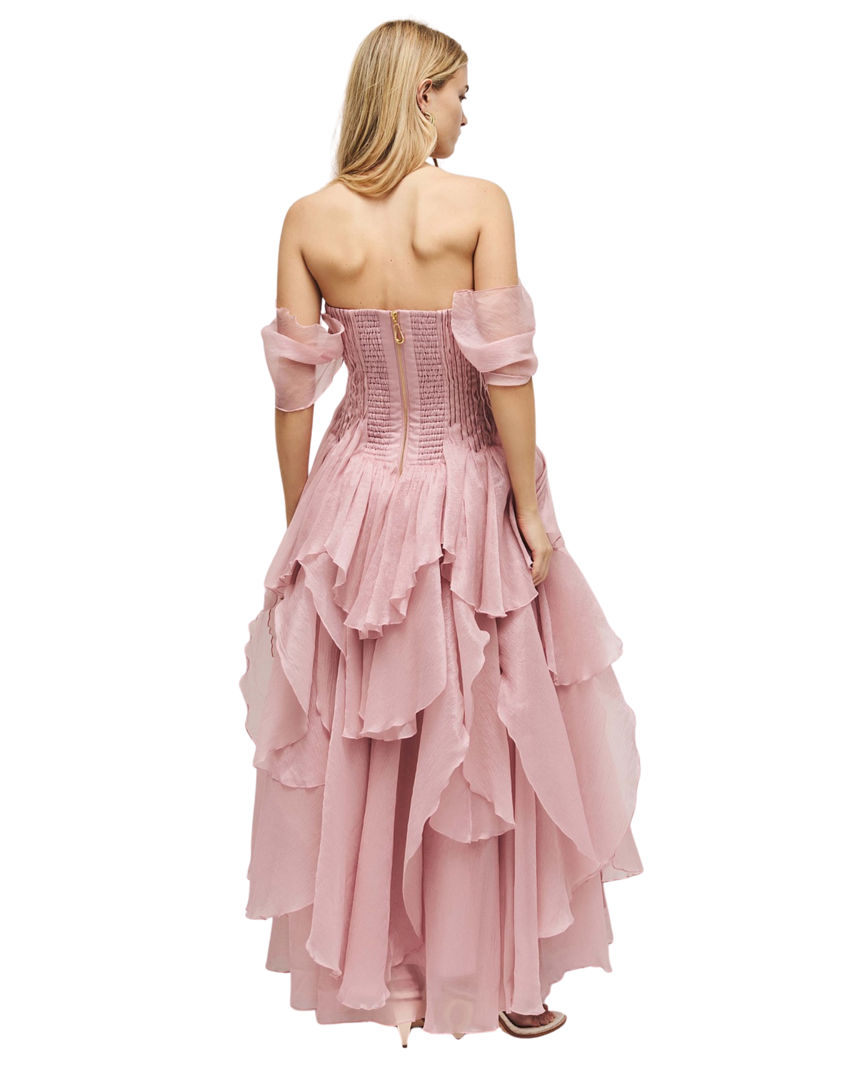 Aje Nisha Gown in fawn pink, back view