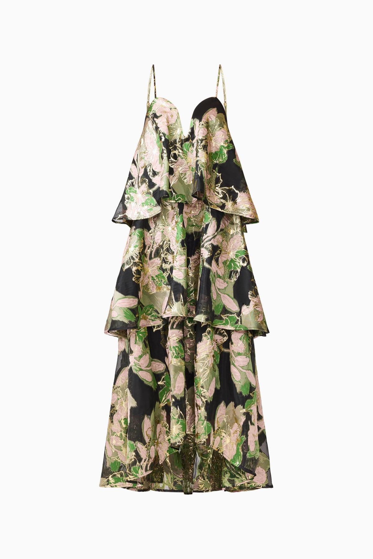 Elliatt Florayne Tiered Maxi Dress Black Green Floral 3